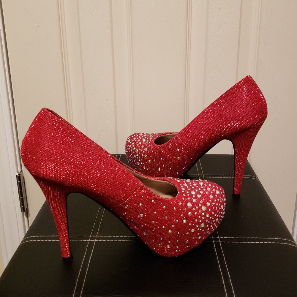 Delicacy Sparkling Red Platform Heels - Picture 1 of 6
